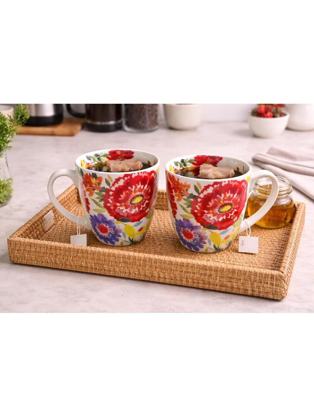 Set of 2 Mikasa Gourmet Basics Kim Parker Provence Garden (Zinnia) Floral Mugs